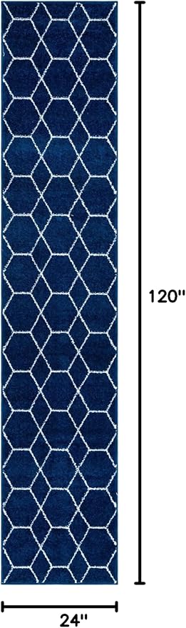 Unique Loom Trellis Frieze Collection Area Rug - Geometric (2' x 10' Runner, Navy Blue/ Ivory)