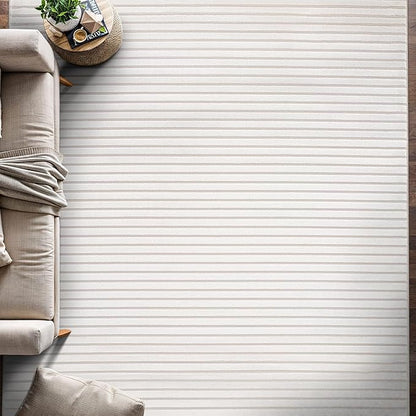 Beverly Rug Modern Geometric Area Rug 4x6 Low-High Pile Durable Soft Abstract Striped Indoor Rugs for Living Dining Room Office Stain Resistant Non Shedding Casual Indoor Carpet Beige White 4 x 6