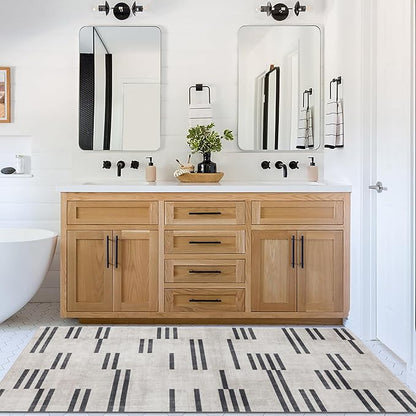 ReaLife Rugs Machine Washable Area Rug Runner - Living Room Bedroom Bathroom Kitchen Entryway Office -Non-Slip Baking Low Pile Stain Resistant Premium - Modern Geometric - Loki-Beige & Black 2'6" x 8'