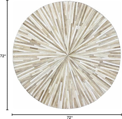Faux Cowhide Round Area Rug | Non-Slip Leather Floor Carpet for Living Room, Bedroom, and Home Décor | Modern Stylish Accent Rug(Beige_6x6)