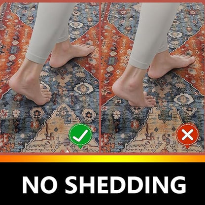 Moroccan Trellis Hallway Runner Rug Non-Slip Washable Geometric Standing Mats Anti-Fatigue Long Farmhouse Kitchen Mat Soft Low-Pile Distressed Area Rugs for Bathroom,Bedroom,Laundry 2' X 3'