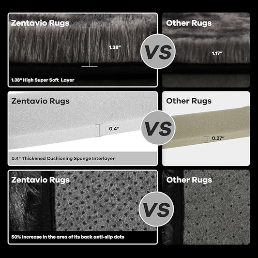 Zentavio Black and Grey Area Rugs for Living Room Large Men Room Carpet 8x10 Bedroom Fluffy Furry Shag Aesthetic Plush High Pile Floor Rug for Kids Room Dorm Home Decor Gray