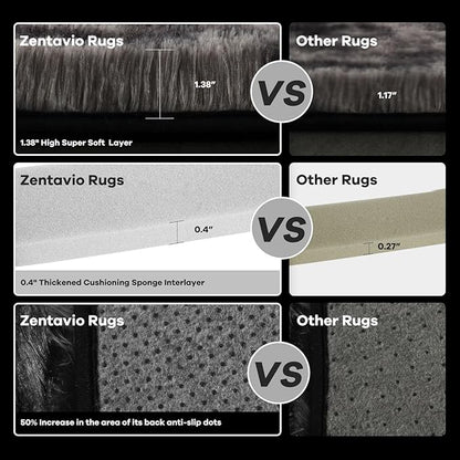 Zentavio Black and Grey Area Rugs for Living Room Large Men Room Carpet 5x8 Bedroom Fluffy Furry Shag Aesthetic Plush High Pile Floor Rug for Kids Room Dorm Home Decor Gray