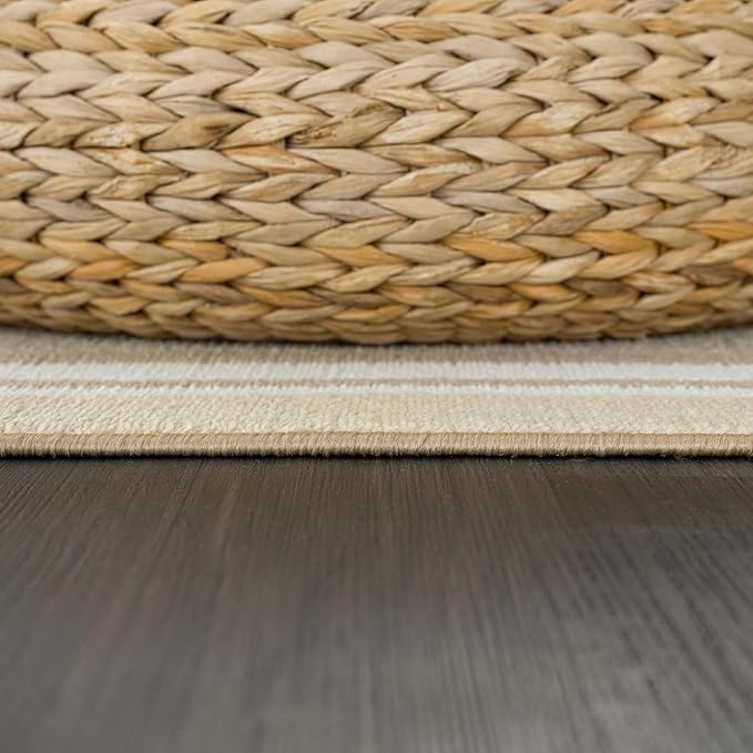 Beverly Rug Non Slip Area Rugs 8x10 Modern Bordered Non Skid Rubber Backing Soft Area Rug for Living Dining Room Easy to Clean Non Shedding Kitchen Bedroom Indoor Carpet 8 x 10 Beige
