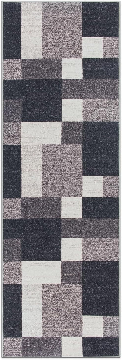 Rugshop Modern Boxes Design Non-Slip (Non-Skid) Carpet for Kitchen, Hallway,Entryway Runner Rug 2'7" x 6' Gray