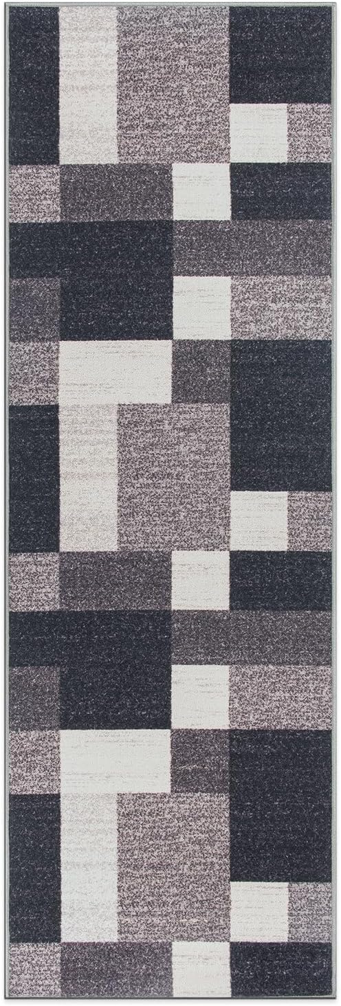 Rugshop Modern Boxes Design Non-Slip (Non-Skid) Carpet for Kitchen, Hallway,Entryway Runner Rug 2'7" x 6' Gray