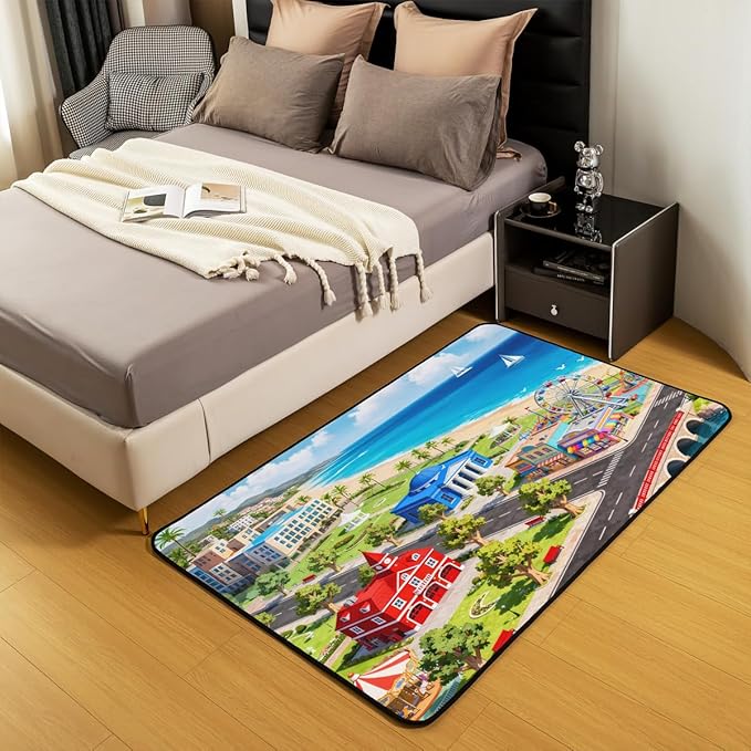 Kids Area Rug 3x5 City Life House Rugs for Living Room | 3D Cityscape Washable Rug, Fun Educational Gift Urban Landscape Carpet Indoor Floor Mat