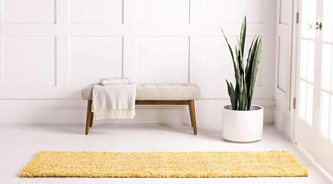 Unique Loom Davos Shag Collection Area Rug - Solid (2' 7" x 10' Runner, Sun Yellow)