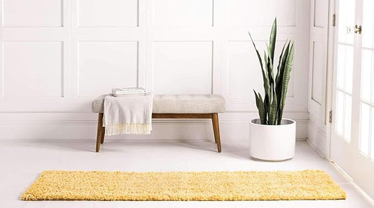 Unique Loom Davos Shag Collection Area Rug - Solid (2' 2" x 6' 9" Runner, Sun Yellow)