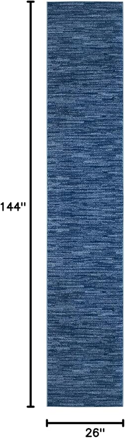 Nourison Home Nourison Essentials Navy Blue 2'2" x 12' Area Rug - Easy Clean, Non Shedding, Bed Room, Living Room, Dining Room, Kitchen (12' Runner)
