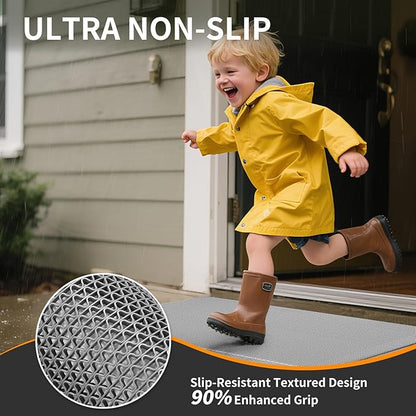Front Door Mat 36''x59'', Drainage Heavy Duty Dirt Trapping Non-Slip Doormats, Outdoor Rubber Floor Mats, Restaurant Commercial Kitchen Industral Pool Entrance Bar Wet Area, Grey