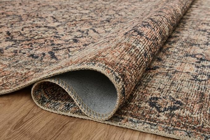 Loloi Amber Lewis Billie Collection, Ink & Salmon 7'-6" x 9'-6" Area Rug – Antique & Distressed Accent Rugs for Living Room, Bedroom, Entryway & Hallway, No Shed High Traffic Area Home Decor Rug
