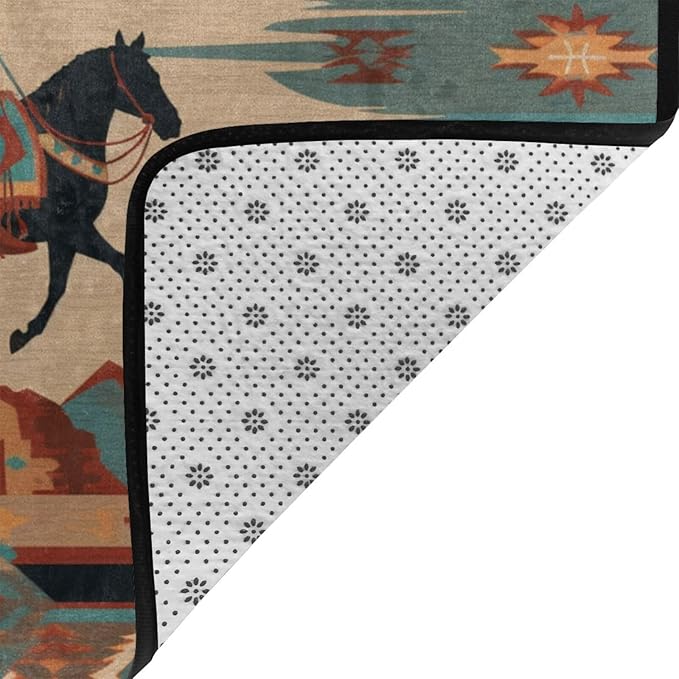 Horse Western Boho Ethnic Style Area Rug Washable Outdoor Rugs Anti-Slip Soft Carpet Entryway Indoor Door Mat for Bedroom,Living Room,Porch,Terrace and Entrance Decor 3'x 2'
