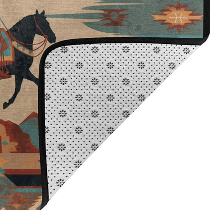 Horse Western Boho Ethnic Style Area Rug Washable Outdoor Rugs Anti-Slip Soft Carpet Entryway Indoor Door Mat for Bedroom,Living Room,Porch,Terrace and Entrance Decor 3'x 2'