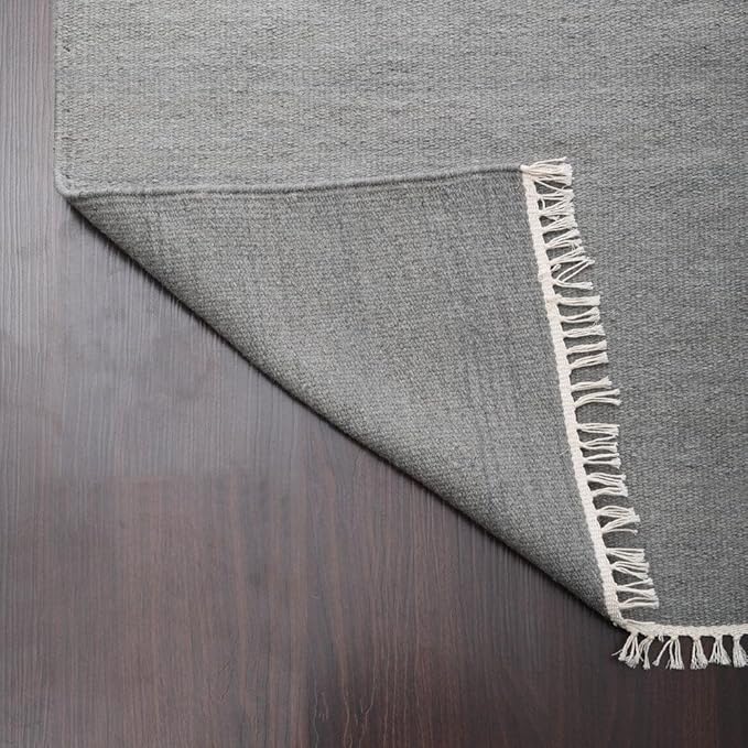 Rugsotic Carpets Hand Woven Flat Weave Kilim Wool ECO-Friendly Area Rugs - 8'x8', Square Shape, Silver Color, Solid Plain Design, Low Pile Handmade Area Rugs for Living Room, Bed Room (D00111)