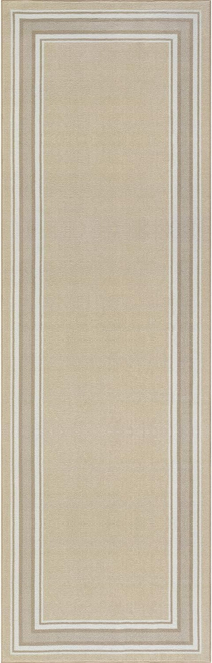 Beverly Rug Non Slip Area Rugs 2x5 Modern Bordered Non Skid Rubber Backing Soft Runner Rug for Living Dining Room Easy to Clean Non Shedding Kitchen Bedroom Indoor Carpet 2 x 5 Beige