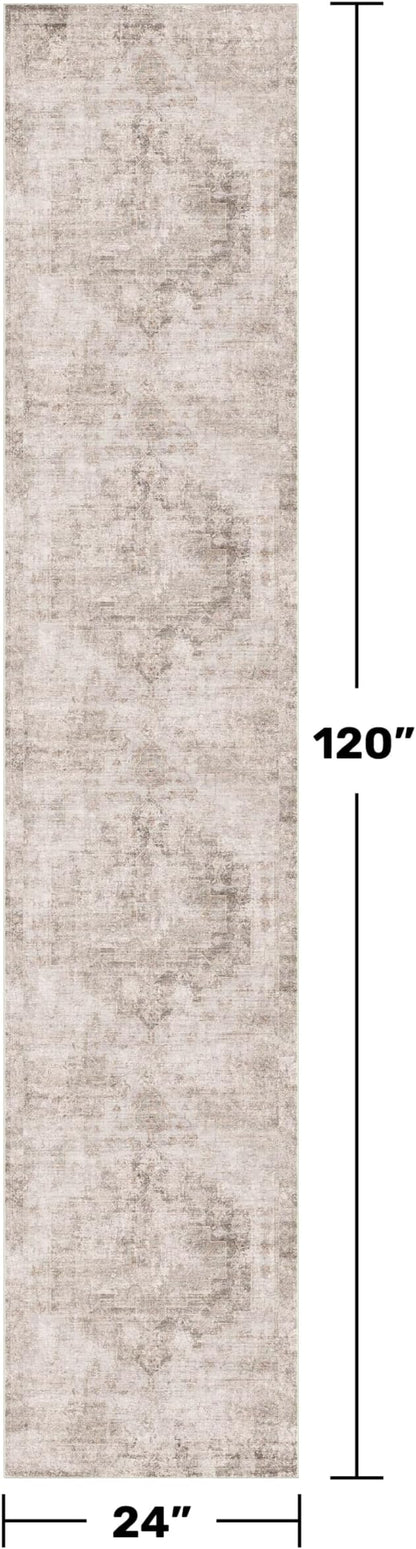 Non Slip 10ft Long Hallway Runner Rug - Beige Brown 2 x 10 Runner Rug, Washable & Waterproof 2x10 Kitchen Floor Mat - Modern Abstract Design Décor