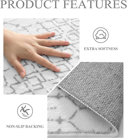 Lahome Moroccan Kitchen Runner Rugs Non Skid Washable - 2x10 Non-Slip Extra Long Rug Runner for Hallways, Modern Geometric Print White Soft Floor Carpet for Bathroom Entryway Foyer