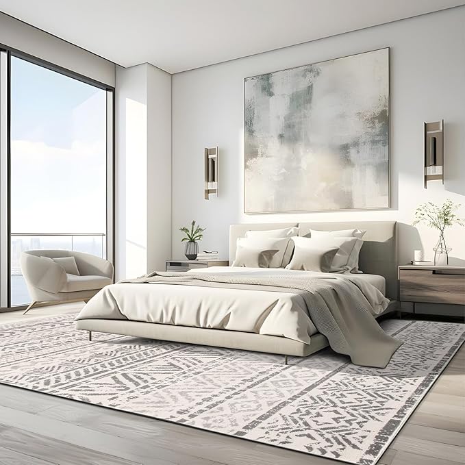 Rugshop Geometric Boho Large Area Rug – Gray Tribal Pattern, Perfect for Living Room, Bedroom, Dining Room, 7'10" x 10'
