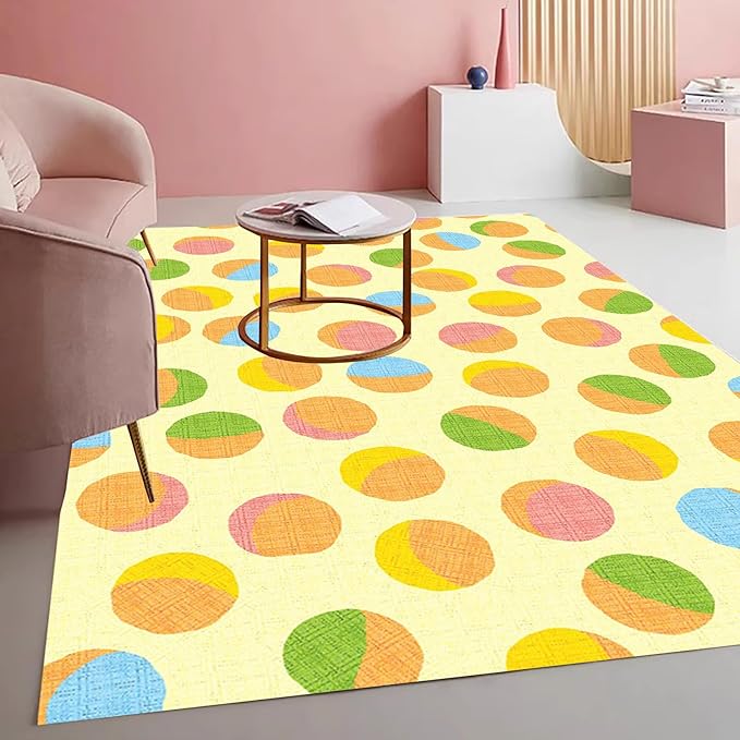 Retro Yellow and Brown Polka Dot Texture Rug 6x8 Non Slip Washable Soft Area Rugs for Living Room Bedroom Nursery Room Stain Resistant Large Home Office Playroom Indoor Carpet