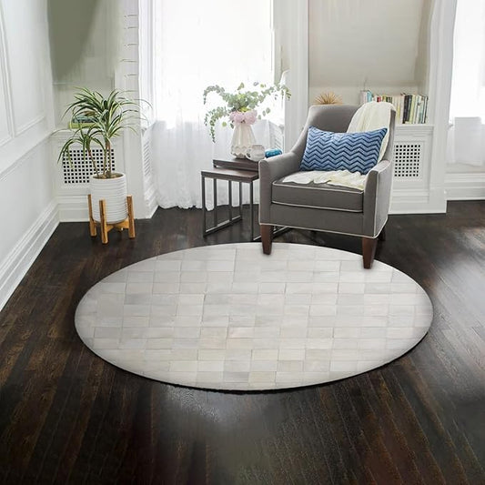 Round Area Rug – Soft Modern Carpet for Living Room, Bedroom, Entryway – Non-Slip Durable Floor Mat for Home Décor (White_4X4)