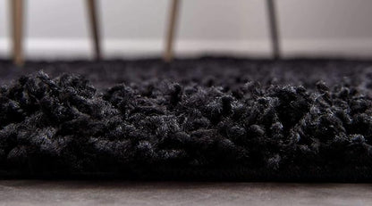 Unique Loom Solid Shag Collection Area Rug (7' 10" Round, Jet Black)