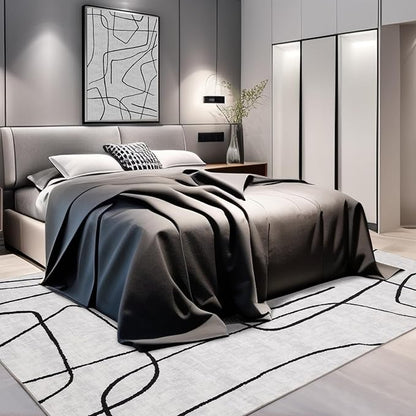 YIHOUSE Modern Washable 8'x10' Area Rug for Living Room Bedroom - Large Abstract Black and White Rug Non-Slip Ultra-Thin Home Decor,Abstract,8x10ft