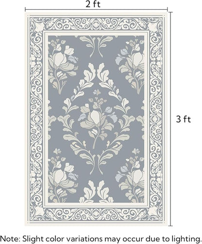 SOULFUL Medium Pile 2x3 Entryway Rug - Soft Underfoot Small Area Rug - Greige Boho Floral - Washable Non-Slip - Perfect for Hallway Kitchen Bedroom Bathroom Indoor Entrance