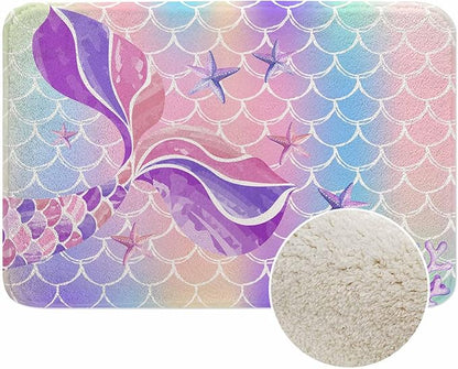 Mermaid Tail in Watercolor Bath Rugs for Bathroom Durable Flannel Bath Rug Clearance Mats for Forlaundry Room and Kitchen Decor Carpt Washable 15.7 x 23.6 Inch