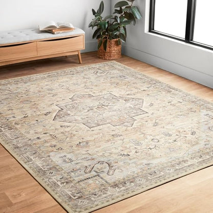 Loloi Hathaway Collection HTH-07 Multi/Ivory 9'-0" x 12'-0", .25" Thick Area Rug, Soft, Durable, Printed, Modern, Low Pile, Non-Shedding, Easy Clean, Living Room Rug