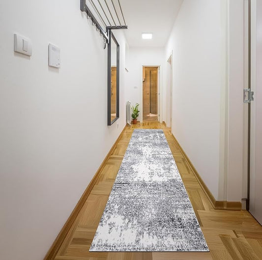 Keen Home Design Area Rugs - 2x18 Non-Shedding, Abstract Rugs for Kitchen, Living Room, Bedroom, Dining Room, Entryway - Size: 2'8" x 18', Abstract Cream/Grey