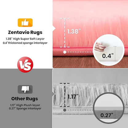 Zentavio Pink Rugs for Girls Room 8x10 Large Area Rugs for Living Room Cute Carpet for Bedroom Washable Soft Fluffy Shag Aesthetic Plush High Pile Rug for Nursery Kids Room Dorm Room