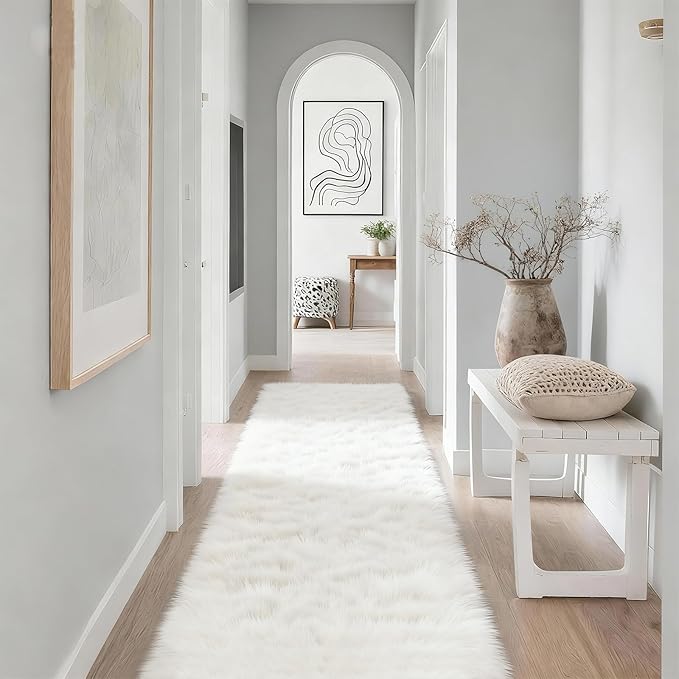 2x6 Solid Fluffy White Area Rug – Washable, Durable, Small Bedroom Runner Rug, Non-Slip Shag Rugs for Hallway, Living Room, Bedroom, Bedside, Dorms, Kids Room, Nursery Rooms, Soft Indoor Carpet
