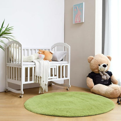 duduta Green Fluffy Round Rug 4x4 ft, Shag Fuzzy Plush Circle Throw Rug for Nursery Bedroom Living Room Home Decor