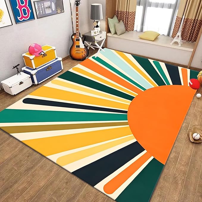 Rainbow Sun Modern Boho Large Area Rugs,4x6ft,Minimalist Living Room Bedroom Decor Rug Ultra-Soft, Fluffy, Lightweight Indoor Carpet with Non-Slip Backing for Kids Nursery Play Room