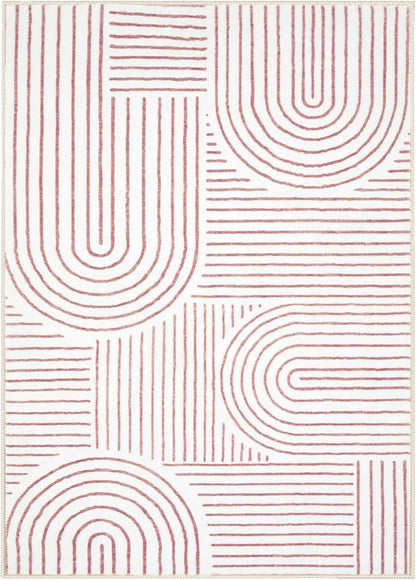 Lahome Abstract Washable Rugs, 4x6 Pink Rug for Bedroom Nursery Soft Non Slip Modern Living Room Rug, Ultra-Thin Non-Shedding Throw Carpet for Entryway Kitchen Office(4'x6',Pink/White)