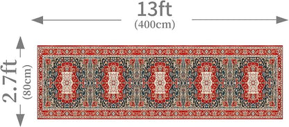 Enkor Runner Rugs for Hallway, 2.6x13 Washable Soft Boho Non Slip Floor Rugs for Kitchen, Modern Mat for Living Room Bedroom Entryway Red & Blue