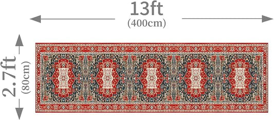 Enkor Runner Rugs for Hallway, 2.6x13 Washable Soft Boho Non Slip Floor Rugs for Kitchen, Modern Mat for Living Room Bedroom Entryway Red & Blue
