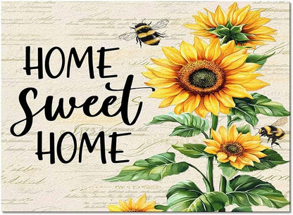 Summer Sunflowers Rectangular Area Rugs for Living Room Bedroom 2.8 x 5 ft Rustic Floral Bees Green Leaves Non-Shedding Soft Low Pile Rug Non Slip Washable Rug for Nursery Entryway Playroom