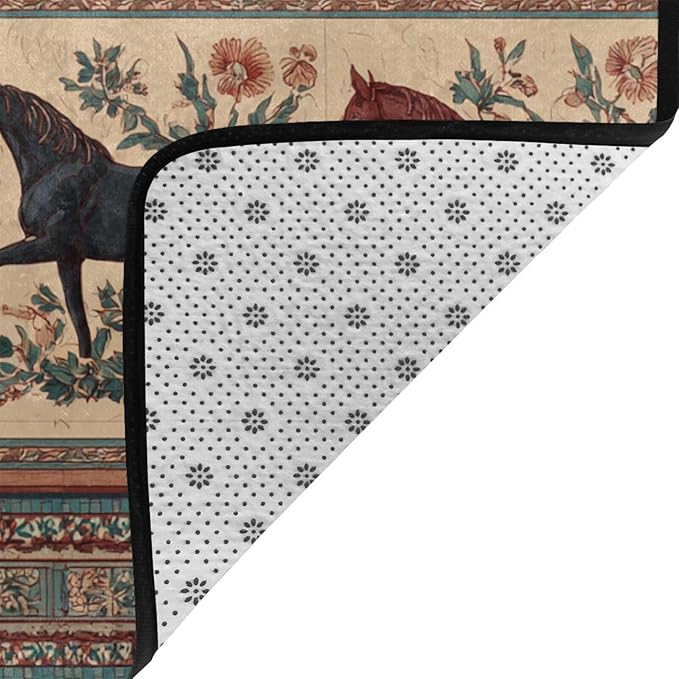 Horse Western Boho Ethnic Style Area Rug Washable Outdoor Rugs Anti-Slip Soft Carpet Entryway Indoor Door Mat for Bedroom,Living Room,Porch,Terrace and Entrance Decor 2'x 1'