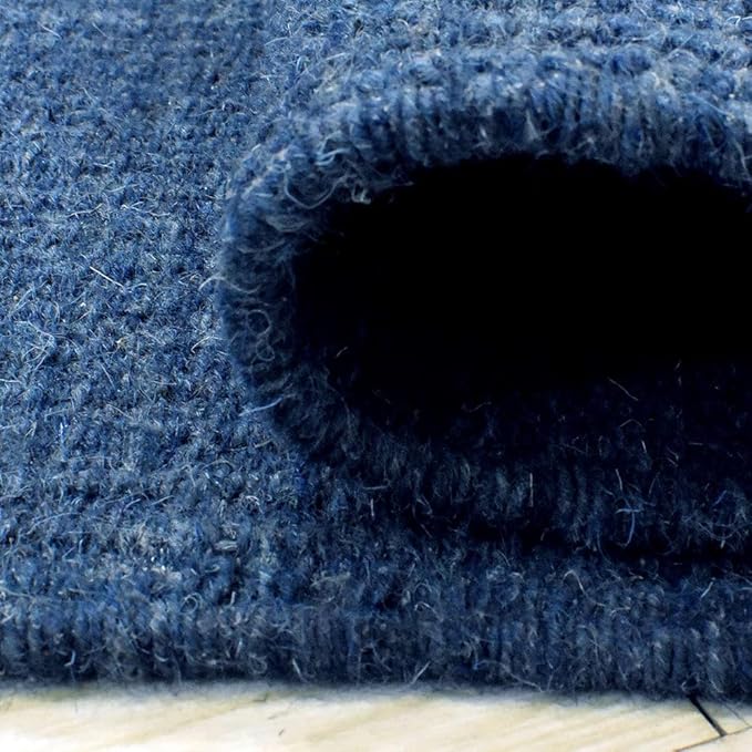 Rugsotic Carpets Hand Woven Flat Weave Kilim Wool ECO-Friendly Area Rugs - 8'x10', Rectangle Shape, Blue Color, Solid Plain Design, Low Pile Handmade Area Rugs for Living Room, Bed Room (D00111)