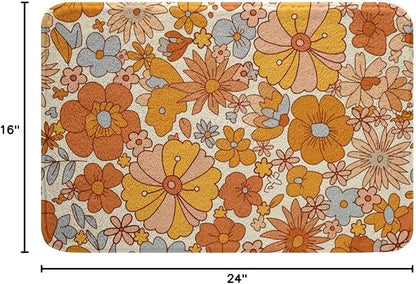 Erosebridal Hippie Flower Bath Mat Groovy Birthday Decorations Non Slip Bath Rugs Cute Rainbow Floral Super Cozy Bathroom Rug 16x24 for Girls Women Bedroom Decor Retro 70s Theme Bathroom Accessories