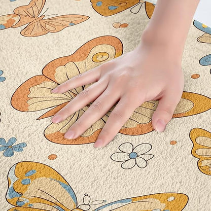 Erosebridal Groovy Party Decorations Bathroom Mat Cute Butterfly Microfiber Bath Rug for Girls Retro Flowers 3D Entryway Door Mat 16x24 Kawaii Animal Themed Bath Mat Daisy Floral Bath Rugs