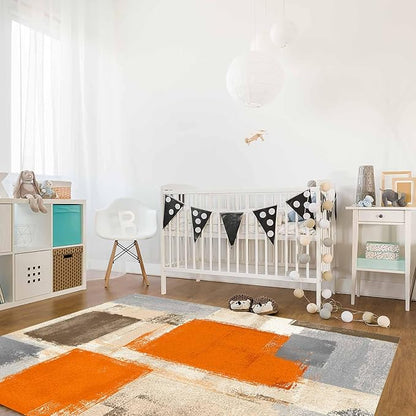 Orange Rectangular Area Rugs for Living Room Bedroom 4 x 6 ft Abstract Paint Texture Modern Art Non-Shedding Soft Low Pile Rug Non Slip Washable Rug for Nursery Entryway Playroom