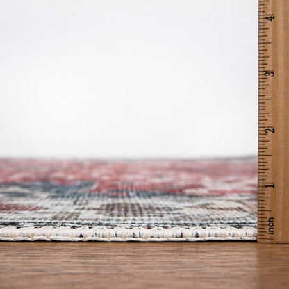 Bloom Rugs Washable Non-Slip 8' x 10' Rug - Red/Blue Traditional Area Rug for Living Room, Bedroom, Dining Room, and Kitchen - Exact Size: 8' x 10'