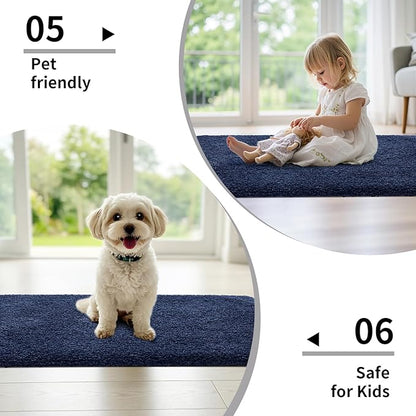 Small Bathroom Rugs 17x24 Non Slip Navy Fluffy Bath Mat for Bathroom Floor Machine Washable Plush Luxury Bath Rug for Tub Soft Shaggy Absorbent Shower Mat