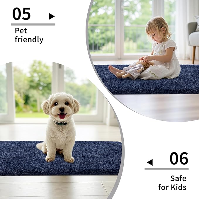 Navy Bathroom Rug 20x32 Non Slip Fluffy Bath Mat for Bathroom Floor Washable Plush Luxury Bath Rug for Tub Soft Shaggy Absorbent Shower Sink Mat