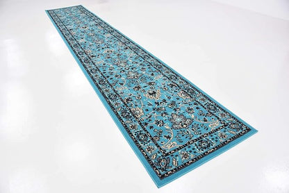 Unique Loom Sialk Hill Collection Area Rug - Washington (2' 11" x 16' 5" Runner Turquoise/Black)
