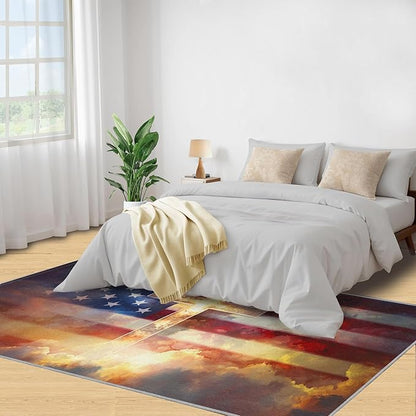 5x8 American Flag Kids Rug - Stars Stripes Dining Room Rug, Independence Day Area Rugs Indoor Modern Rugs for Bedroom Hardwood Floors Teen Room