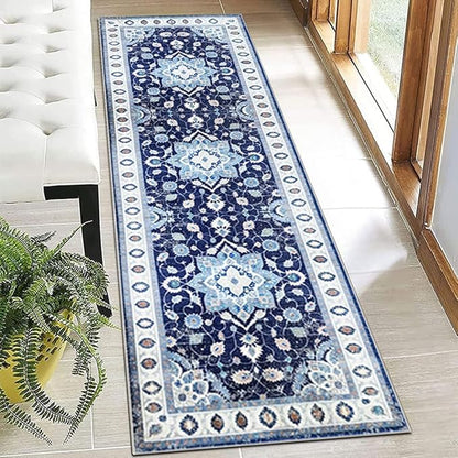 Moroccan Trellis Hallway Runner Rug Non-Slip Washable Geometric Standing Mats Anti-Fatigue Long Farmhouse Kitchen Mat Soft Low-Pile Distressed Area Rugs for Bathroom,Bedroom,Laundry 2' X 8'